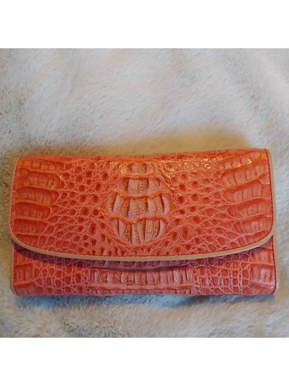 River Genuine Caiman Crocodile Skin Wallet Coral Exotic Leather Continental